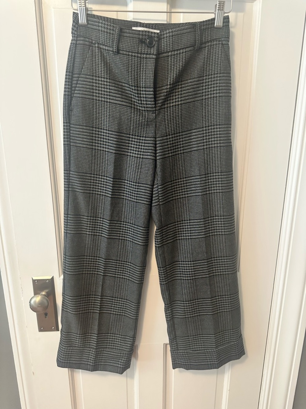 LOFT Petite Black and Gray Glen Plaid Cropped Cuffed Wide-Leg Trousers - 00P NWT